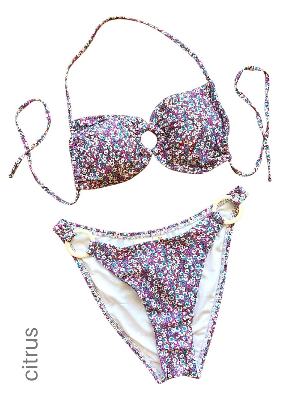 CITRUS NWOT FLORAL DITSY PRINT BIKINI TOP & BOTTOM BLUE PINK WHITE | MEDIUM